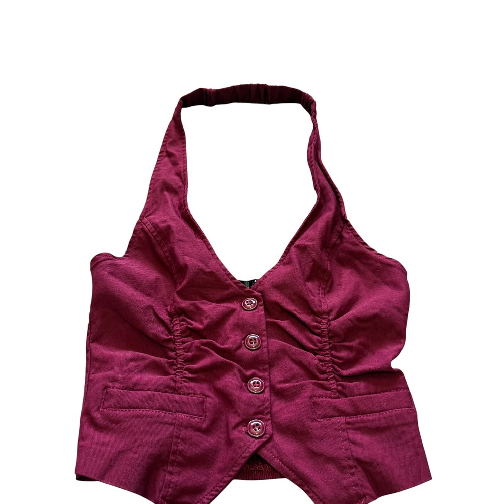HALE Halter Vest Women Small Burgundy Excellent Ruched Smocked y2k